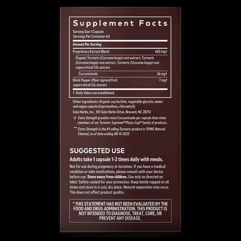 Image of Turmeric Supreme: Extra Strength 60vcaps supplement facts